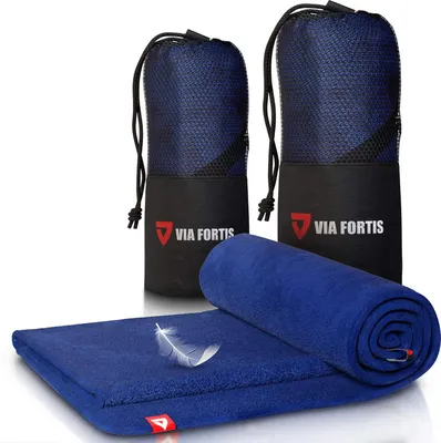 Produktbild von Mikrofaser Handtuch 80cm*40cm - Ultra leicht & schnelltrocknend - mit Reißverschluss-Fach - Microfaser Handtücher - Ideal als Sporthandtuch, Strandhandtuch und Reisehandtuch - Farbe: Blau