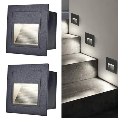 Produktbild von 2X LED Wandleuchte Wand & Treppenleuchte Innen Außen IP65 Wasserdicht Treppenlicht Treppenstufenbeleuchtung Wandeinbauleuchte, Kaltweiß