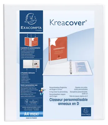 Imagen del producto de Exacompta, archivador de polipropileno, formato A4, con 4 anillas en D de 20 mm, color blanco, modelo 51841E