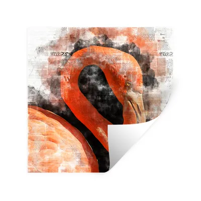 Obrázok produktu pre MuchoWow® Nálepka na stenu - Plameňák - Farba - Noviny - 120x120cm - Samolepiaca a polohovateľná