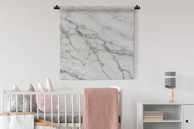 Produktbild von MuchoWow® Wandteppich Wandbehang Marmor - Weiß - Grau 90x90 cm Tapisserie Dekoration Wandtuch - Wandaufhänger