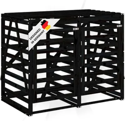 Produktbild von DELUKE® 2er Mülltonnenbox Kiefernholz BOUMI | 162x91,5x128,5cm Schwarz | Mülltonnenverkleidung für 2 Tonnen Müllbox aus Holz Mülltonnenschutz Mülltonnendach