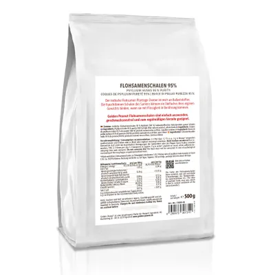 Produktbild von GOLDEN PEANUT Flohsamenschalen 500 g – 95% Reinheit hohe Quellzahl, glutenfrei, ballaststoffreich, Naturprodukt