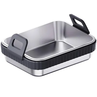 Produktbild von Airfryer Auflaufform aus Edelstahl mit Silikongriffen für Küche Heißluftfritteuse Backen Grillen Zuhause