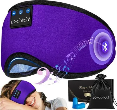 Obrázek produktu pro Sluchátka s maskou na spaní, Bluetooth, černá, bavlna, prodyšná, na cestování
