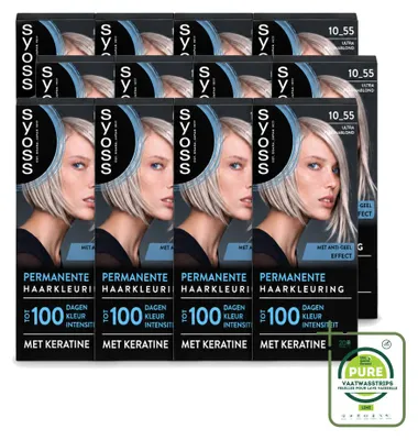 Immagine prodotto di 12 confezioni di colorazione permanente SYOSS, tonalità 10-55 Ultra Platino Biondo - Confezione grande - 12 pezzi