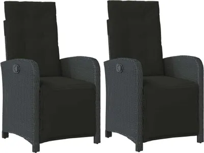 Image de vidaXL Fauteuil de jardin avec repose-pieds 2 pcs. Réglable Noir Poly Rattan