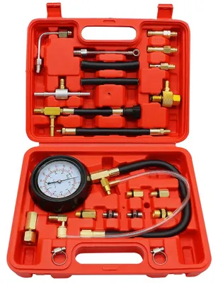Immagine prodotto di Tester per la pressione del carburante - Modello TU-114 - Strumento diagnostico - Tester per pompe di iniezione - Manometro - 0–9,7 bar (0–140 PSI)