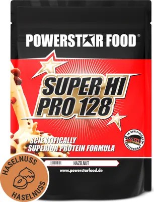 Produktbild von Powerstar SUPER HI PRO 128 | Mehrkomponenten Protein-Pulver 1kg | Höchste Biologische Wertigkeit | Protein-Shake zum Muskelaufbau | Hazelnut