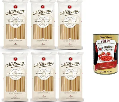 Produktbild von La Molisana Zitoni Napoletani N. 10 Pasta Lenta Lavorazione Teigwaren aus Hartweizengrieß Bronze-Zeichnung 6x 500g + Italian Gourmet Polpa 400g
