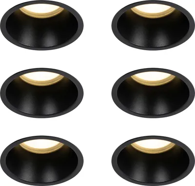Produktbild von QAZQA - Modern Set mit 6 schwarzen Einbauleuchten GU10 70 mm IP44 - Dept I Wohnzimmer I Schlafzimmer - Aluminium Rund - LED geeignet GU10