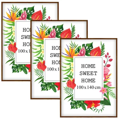 Produktbild von MG Design Set aus 3 Gelb Bilderrahmen 70 x 100 cm - Aus echtem Holz mit Acrylglas, zum Aufhängen & Aufstellen, für Fotos, Poster & Puzzle