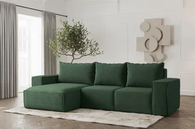 Produktbild von Ecksofa Designersofa ESTELLE in Stoff Poso Grün Ottomane Links