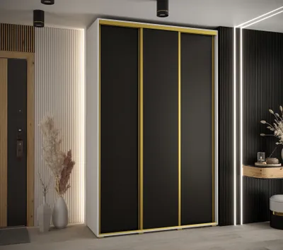 Obrázek produktu pro Šatní skříň ASIRI 1 - 150/60 cm, bílá / černá / zlatá