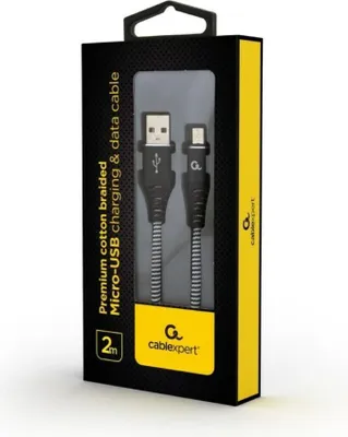 Zdjęcie produktu dla gembird Baumwoll Micro-USB-Ladekabel, 2m, schwarz/weiß