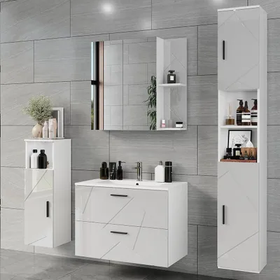 Immagine prodotto di Set di mobili da bagno Vicco Irma Bianco/bianco lucido 5 parti, Model 56336