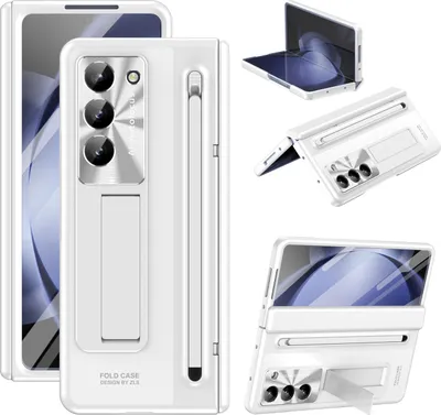 Produktbild von Handyhülle für Samsung Galaxy Z Fold 5 mit S Pen und Stiftablage, Displayschutzfolie, Scharnierschutz, Stoßfest Ständer Schutzhülle Weiß
