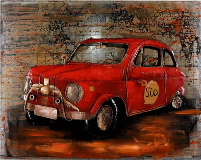 Produktbild von Metallbild Wandbild 3D Effekt rotes Auto 100x80x6cm Unikat Relief handgefertigt