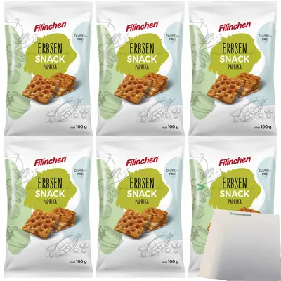 Produktbild von Filinchen Erbsen-Snack Cracker Paprika 6er Pack (6x100g Packung) + usy Block