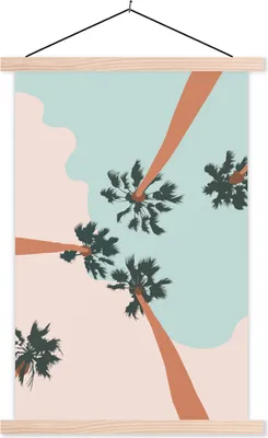 Produktbild von MuchoWow® Textilposter Sommer - Palmen - Pastell 60x90 cm mit holzfarbenen Rahmen - Textil