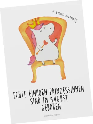 Produktbild von Mr. & Mrs. Panda Postkarte August - Weiß - Geschenk, Einhorn, Ansichtskarte, Geburtstagsgeschenk, Prinzessin, Geburtstag, Ansichtskarten, Monat, Unicorn, Grußkarte