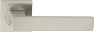 Produktbild von DOMINO Türgriff ohne Schlossrosette | quadratischen Rosetten | Türklinke für Zimmertür, Bürotür | Türbeschläge aus Aluminium  |Nickel Türdrückergarnitur | QUBIK-QR M9