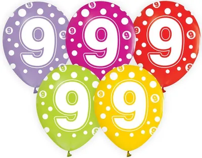 Image de Ballons Godan avec chiffres : 9, 12 pouces, 5 pcs.