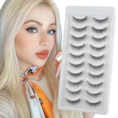 Image de Cils artificiels, aspect naturel, 10 paires. Faux mink, cils artificiels courts, doux et légers, avec bande en coton