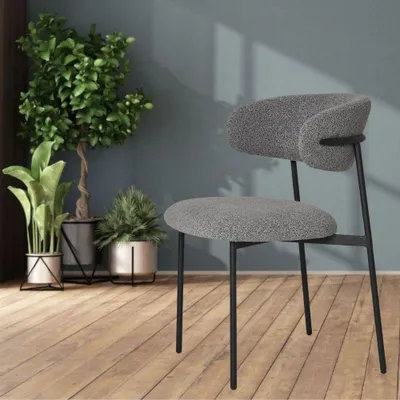 Produktbild von 2er Set - Retro Stuhl VOGUE grau Bouclé-Stoff schwarze Beine