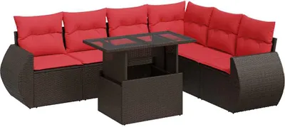 Immagine prodotto di vidaXL Set di divani da giardino 7 pezzi con cuscini in poly rattan acacia marrone