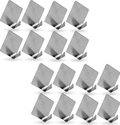 Produktbild von Selbstklebende Wandhaken ( Raute - 16er Set ) Silber aus Edelstahl für Schlafzimmer, Wand, Badezimmer Rostfrei Aufhänger Bilderhaken ohne Bohren
