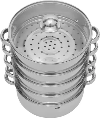 Image de Cuiseur vapeur en acier inoxydable - Autocuiseur/cuiseur vapeur - 26 cm - 5 couches - Empilable - Robuste - Facile à nettoyer - Blanc