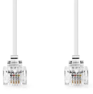 Produktbild von Nedis Telefonkabel - RJ11 Stecker - RJ11 Stecker - 2.00 m - Kabeldesign: Flach - Vergoldet - Kabeltyp: RJ11 - Weiss - Label