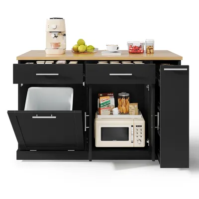 Produktbild von Küchenwagen mit Rollen, Kücheninsel auf Rollen mit Arbeitsplatte, Servierwagen mit Schublade, Müllschrank, 113 x 51 x 90 cm