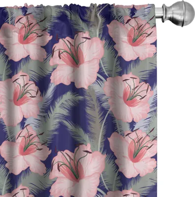 Produktbild von ABAKUHAUS Blume Vorhänge, Gardinen, Blühende Blumen-Zusammensetzung Rosa tonte Lilien-Nachbildungatives Frühlings-Flourish-Muster, 2 Stück 75 x 245 cm, Mehrfarbig