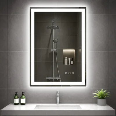Produktbild von GIMBELEN LED-Badspiegel, 50 x 70 cm, 3 Lichtfarben, dimmbar, Touch-Schalter, beschlagfrei, IP44, Silber