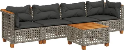 Produktbild von vidaXL 5-tlg. Garten-Sofagarnitur mit Kissen Grau Poly Rattan