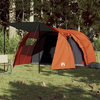 Produktbild von Campingzelt für 4 Personen, Campingzubehör-Zelt in Grau und Orange, 420x260x153 cm, 185T-Taft