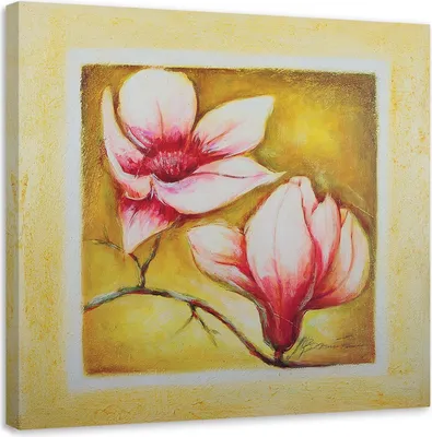 Produktbild von Leinwandbild zwei kirschbaumblüten 40x40 cm Feeby gelb wandbild bereit zum aufhängen