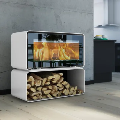 Produktbild von Lotus Living Cube Kaminofen Alpin White, Rauchabgang hinten