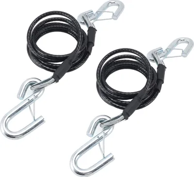 Image de 1 paire de câble de sécurité de remorque 7 pieds BX88196 7500 livres de capacité de charge Câble de chaîne en spirale avec crochet en S Noir