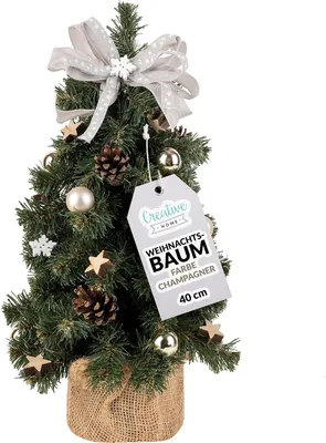 Produktbild von Creative Home Mini Weihnachtsbaum Geschmückt Champagner | 40 cm | Künstlicher Tannenbaum für Tisch, Schreibtisch, Büro | Weihnachtsdeko für innen & außen
