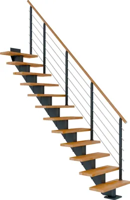 Produktbild von Dolle Mittelholmtreppe Hamburg Gerade Buche, geölt 75 cm breit für Geschosshöhen 222 – 258 cm UK Metall Anthrazit inkl. einseitigem Designgeländer