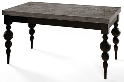 Image de Lena Table de salle à manger rectangulaire extensible, dimensions : 140-180 x 80 x 78,5 cm, table de salon, couleur : gris foncé, avec pieds de couleur noire