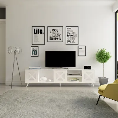 Produktbild von Skye Decor, Sinef - White, Fernsehtisch, Weiß, 100 % MELAMINBESCHICHTETE SPANPLATTEN, 180 x 29,5 x 45,7 cm