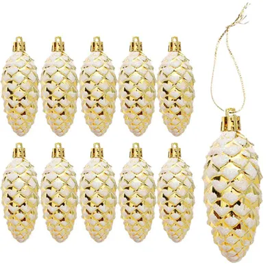 10 goldene Tannenzapfen Christbaumkugeln mit Glitter, 9,2 cm