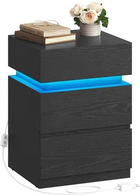 Zdjęcie produktu dla Szafka nocna z oświetleniem LED w kolorze czarnym – 3 szuflady – nowoczesny styl – 35 x 40 x 55 cm – czarna