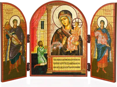 Produktbild von NKlaus Muttergottes unerwartete Freude Ikone Triptychon Holz 25x16cm Christlich 13875