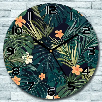 Produktbild von Wanduhr aus Glas Rund fi 30 Blumen und Blätter Quarz Deko Wohnzimmer Büro