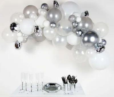 Produktbild von amscan Ballongirlande mit 66 Ballons silber 400cm